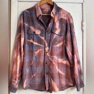 Tie-Dye Plaid Button-Up Shirt